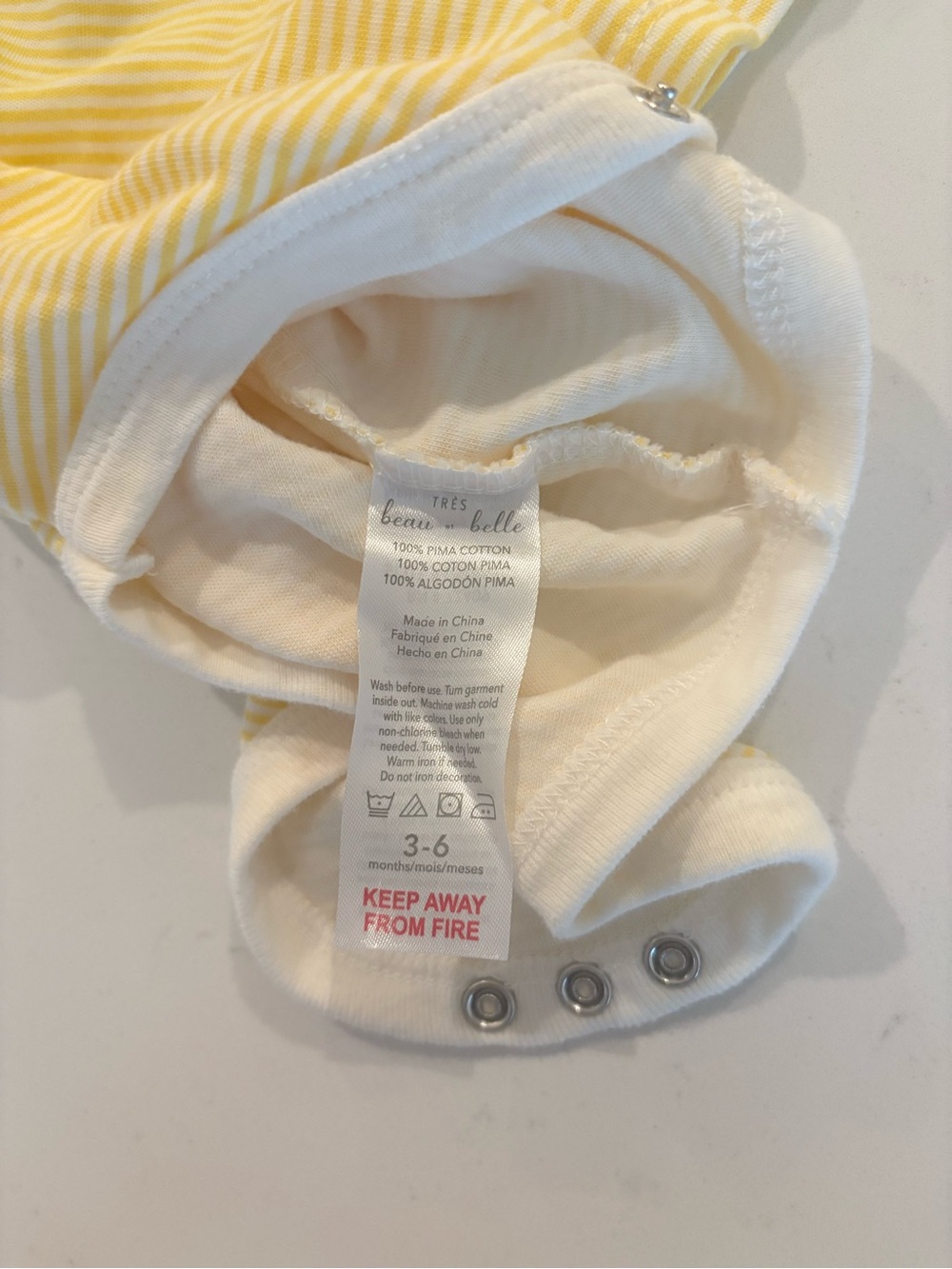 Beau et Belle Yellow and White Striped Baby Bodysuit - Picture 3 of 3